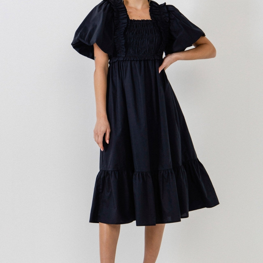ENGLISH FACTORY Ruffle Smocked Cotton Dress black size S BNWT